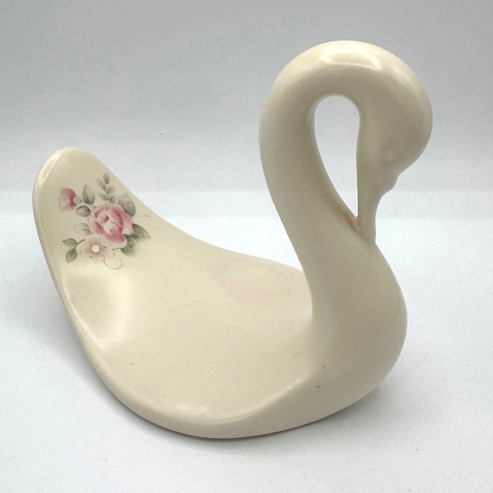 Pfaltzgraff for Aquetta Swan Soap Dish Trinket Tray Cream Floral Rose USA Made